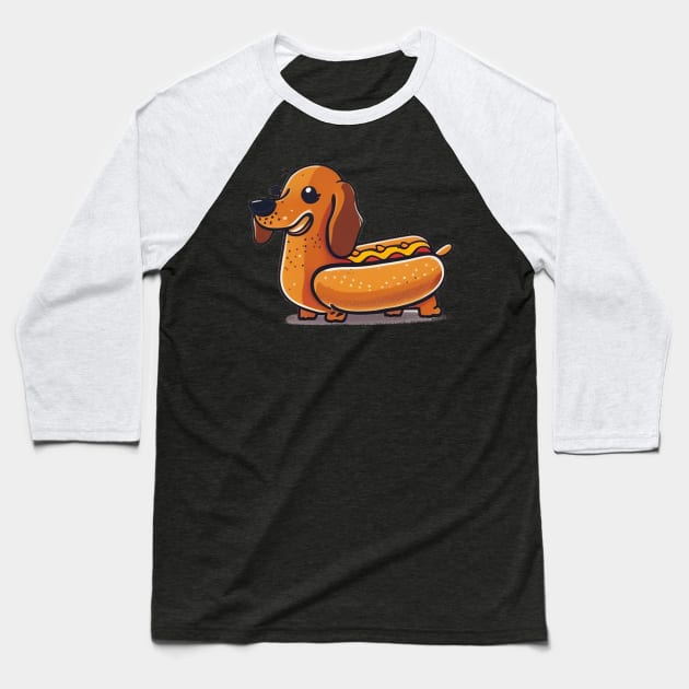 Dachshund Hot Dog Baseball T-Shirt by WorldByFlower